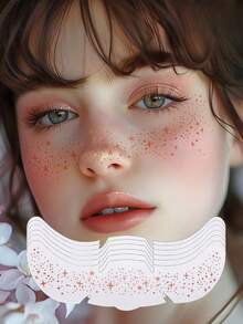 6片装玫瑰金闪粉雀斑星星脸部纹身贴纸，防水化妆贴片，闪亮金属贴纸，适合女性，音乐节、锐舞派对配饰，情人节适用