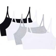 Loom Women's Spaghetti Strap Cotton Sports Bra - All-Day Comfort & Easy Movement - Value Packs Sticky Bras - 黑色/麻灰色/橄欖綠/紫色/淡紫色/黃昏色 - 查看 7