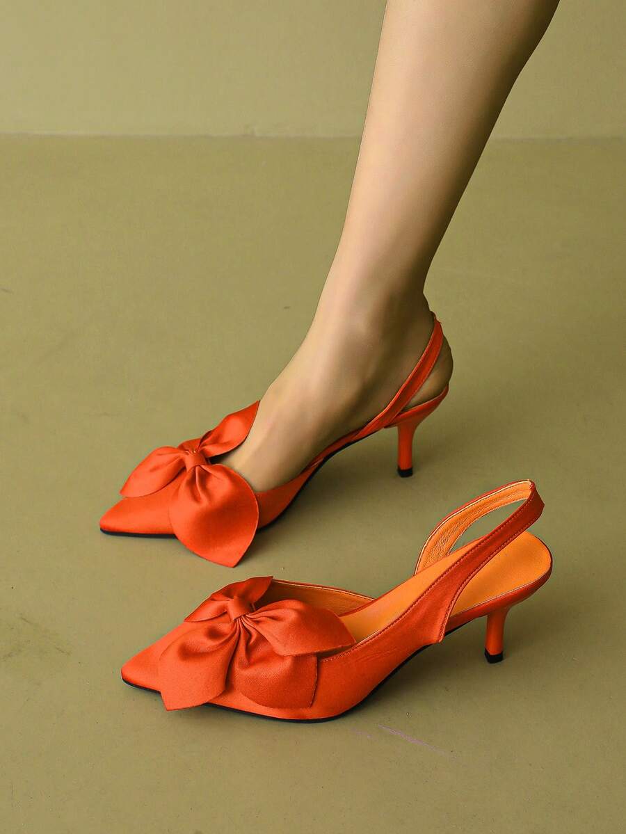 Nuevos zapatos de tacón alto de estilo francés con puntera cerrada, zapatos planos de puntera puntiaguda y tira trasera, elegantes zapatos de primavera para dama - Naranja-8 - Ver 1