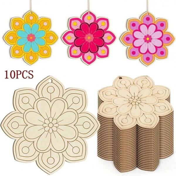 Fette di legno a forma di fiore da intagliare, non dipinte, per artigianato, lavorazione fai-da-te, pittura, decorazioni per festival e casa