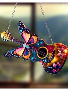 1 pieza Atrapasol de acrílico con mariposa, decoración colgante para ventana y puerta con escena festiva, decoración navideña, regalo del Día de San Valentín o del Maestro, colgante retro con flor, mariposa, guitarra o coche plano