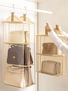 1PC Detachable 2/3/4 Compartment Pouch Hanging Handbag Organizer Clear Purse Bag Storage Holder Wardrobe Closet Space Saving Organizers System For Living Room Bedroom