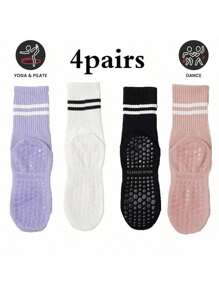 Pilates Socks With Grips For Women Yoga Socks Non Slip Socks Of 4pairs