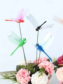 10pcs-3d Simulation Flower Dragonfly Stake Garden Decoration, Artificial Dragonflies With Stems,Micro Landscape Arrangement For Outdoor Dining Table-Color Random, For Garden/Shop/Home Wall Decoration Random Color,Wooden Post Dragonfly Garden Decorations, Waterproof Lifelike Dragonfly Suitable For Indoor/Outdoor