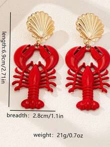 海洋生物系列红漆龙虾耳环贝壳耳环女士可佩戴 - 紅色 - 查看 6