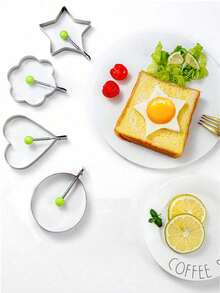 1个带手柄不锈钢鸡蛋模具，4种不同形状，蛋清分离器，煎饼模具，心形鸡蛋模具，创意鸡蛋圈，不粘煮蛋器，经久耐用，颜色和款式随机。 - 煎蛋模具 - 查看 4