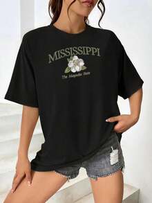 Camiseta de Mississippi Magnolia State para mujer - Camiseta cómoda de cuello redondo, regalo perfecto, encanto sureño, ropa informal, camiseta de recuerdo, ropa con orgullo estatal - Negro - Ver 1