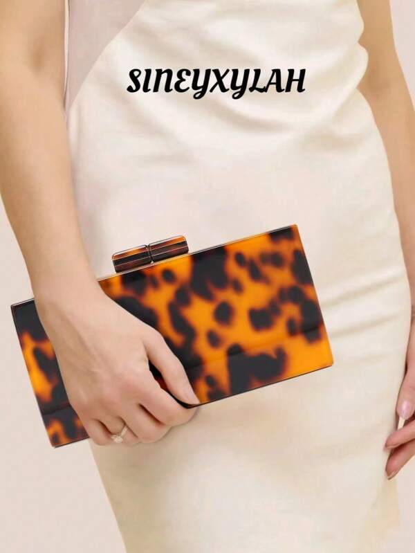 Bolso de embrague de acrílico con estampado de leopardo a la moda, bolso de mano de unicolor con estilo vintage minimalista, adecuado para boda, vestido de fiesta, correa para el hombro y cruzada