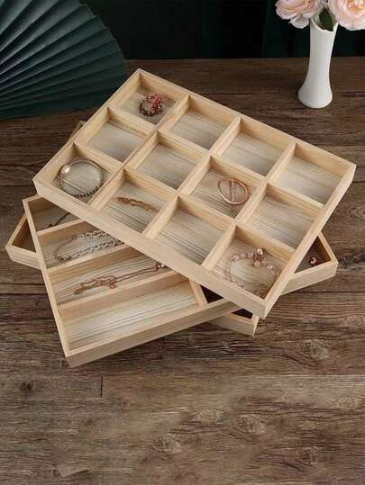 1pc Wooden Jewelry Tray, Watch Stand, Ring, Earring, Bracelet, Necklace Organizer Display