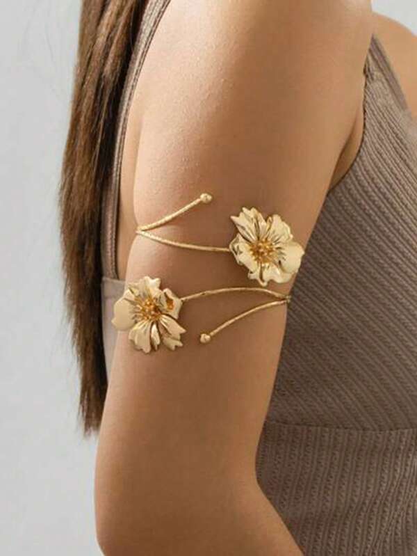 1 stuk elegante manchet met bloemenprint van zinklegering voor de bovenarm, veelzijdige sieraden geschikt voor zomerse, Europese en Amerikaanse stijlen, kan gedragen worden op bruiloften