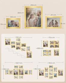 Marcos de Collage de Fotos, Juego de 10, Dos de 23.6 x 28.6, Cuatro de 16 x 21.1, Cuatro de 13.4 x 18.5, Negro Tinta MRPF10B ​ - Dorado Pálido - Ver 11