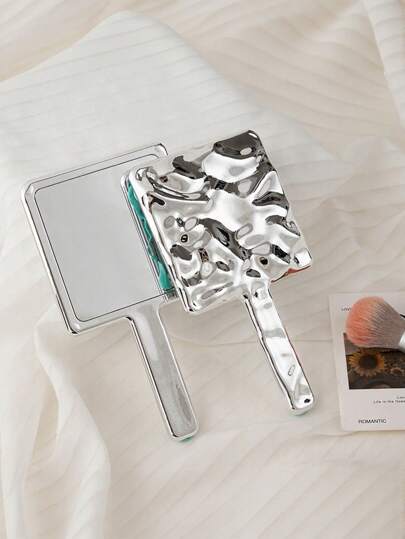 1 Srebrne kwadratowe lusterko ręczne, przenośne i bardzo atrakcyjne lusterko do makijażu z efektem falowania wody