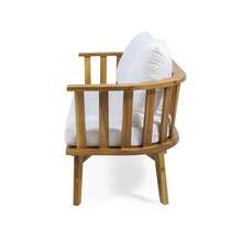 Household-Outdoor Wooden Loveseat With Cushions - White/Teak - 55.50" W X 27.00" D X 25.50" H-1747 - Multicolor - View 7