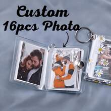 1 pièce Album photo portable personnalisé, album de collection en pochette PVC, album porte-clés + mini rangement de cartes, convient pour les vacances, la remise des diplômes, le mariage, l'anniversaire, les commémorations, toutes les saisons. Mini album photo portable en PVC transparent avec pochettes, peut contenir des photos/cartes/pièces d'identité. Harmonie domestique