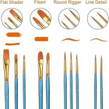 60 Pcs Acrylic Paint Brush Set, Oil & Watercolor - Professional Artist Brushes With Wooden Handle Nylon Hair Brushes - Bulk Art Supplies Adults, & Beginners - 藍色 - 查看 2