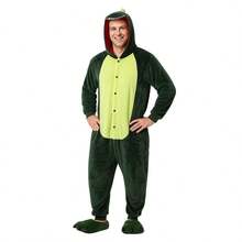 nerd hunters Adult Kigurumi Pajamas Plush Unisex Costume With Hood And Ears, Resembling A Funny Cartoon Creature Dinosaur Dino - Green - View 3