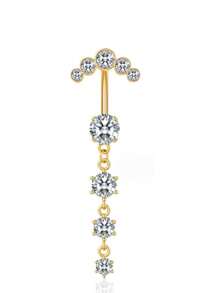 1 pièce Bijou de piercing de nombril/bouton en acier inoxydable avec 4 segments de zirconium et 5 incrustations de diamants, mode classique