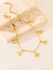 MONALLY 18K镀金时尚金链吊坠沙滩蝴蝶脚链女式不锈钢夏季饰品日常通勤