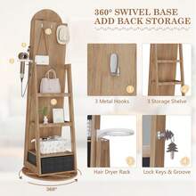 LVSOMT LED Arched Jewelry Cabinet With Mirror, 360° Rotating Standing Mirror With Jewelry Cabinets, Lockable Jewelry Mirror Cabinet With Lighting, Standing Wooden Jewelry Cabinet With 3-Tier Shelf - màu nâu - Xem 5