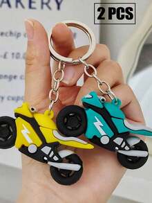 1/2/4件卡通硅胶配色摩托车钥匙扣男女生汽车包包装饰挂件送同学朋友的小礼物挂件 - A - 查看 4