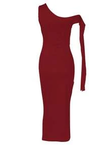 Women's Sexy One-Shoulder Bodycon Sleeveless Dress, Elegant & Fashionable For Party, Vacation, Valentine's Day, Spring/Summer - Burgundy - View 5