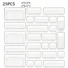 25-Piece Tray Set, Dresser Drawer Transparent Storage Box Set, 4 Sizes Of Trays, Multi-Purpose, Used For Cosmetics, Pens, Gadgets, Very Suitable For Bathrooms, Dressing Tables, Office Drawers.