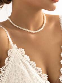 1PC Sexy Faux Pearl Golden Tassel Back Chain Is For Women, The Elegant Faux Pearl Y-Shaped Long Necklace Is For Women, The Fashionable And Pure White Wedding Party Jewelry Is For Women, The Back Chain Suitable For Women To Wear With Evening Gowns And Skirts, And For Women To Wear At Parties