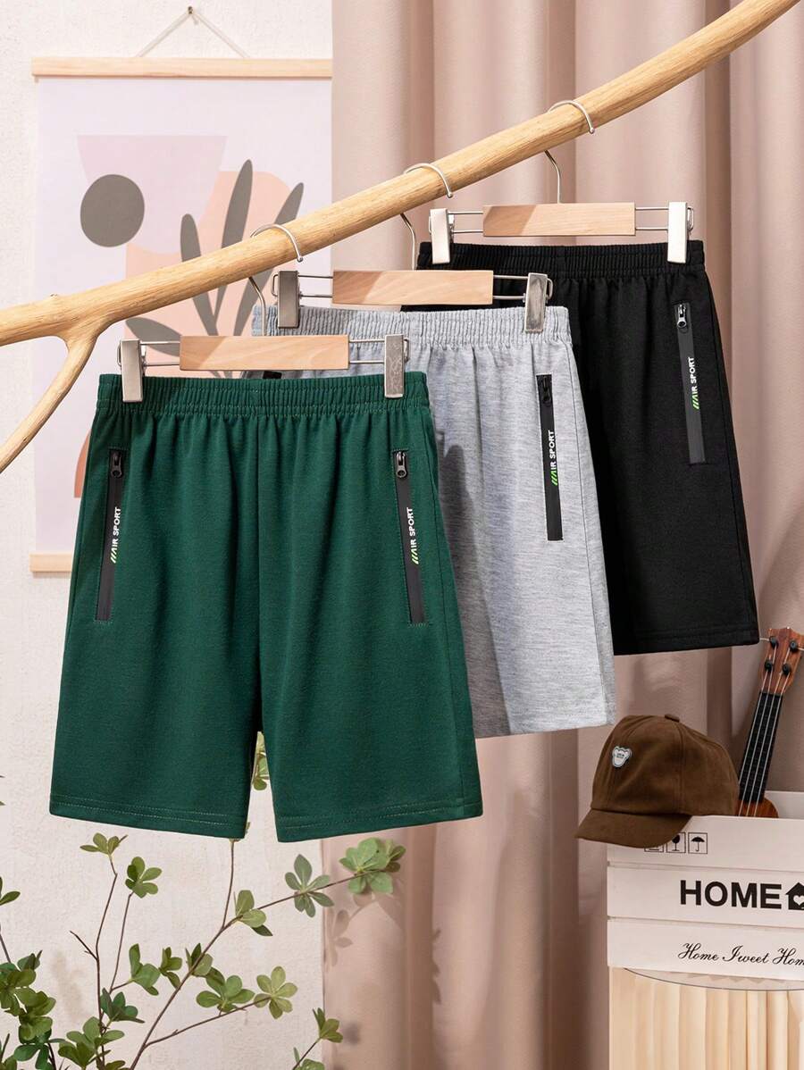 3pcs/Pack Teen Boys' Street Casual Graphic Zip Pockets Shorts, Comfortable For Daily Sports, Leisure & Holiday