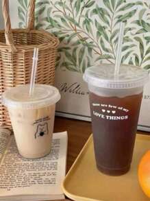 1/2pcs 700ml Or 470ml PP Coffee Cup, Portable Cartoon Straw Cup, Ice Caffe Americano Cup, Couple Water Bottle Back To School