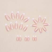 Women's Minimalist Press-On Nails - Round Almond-Shaped, Aurora French Tips, Pure Sweet Soft Vibe, Suitable For All Occasions