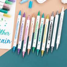 10/5 piezas Bolígrafos Marcadores Metálicos de Doble Punta, con Punta de Pincel y Fina, para Álbumes DIY, Tarjetas Negras, Scrapbooking, Suministros de Manualidades, En Cerámica, Piedra, Vidrio, Colores Aleatorios