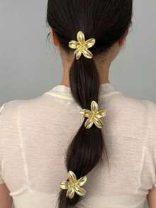 2件/3件金紫荆花发圈后马尾发圈女士高端海星发饰发圈发饰套装节日礼物发圈马尾辫发圈橡皮筋发圈发绳弹性发圈，发圈
