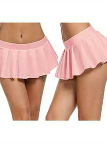 Ladies Mini Skirt, Dance Club Party Frill Short Skirts, Schoolgirl Pleated Micro Skirt - 粉色 - 查看 3