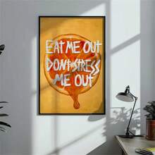 1 件橙红色水果水彩画插图帆布印刷 | 桃子樱桃草莓幽默排版海报 | 趣味墙面艺术时尚家居装饰 | 现代客厅卧室会所宿舍无框装饰