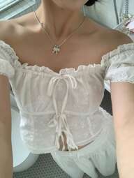 2025 New Women White Off Shoulder Design Blouse, Fashion French Minimalist Style Top