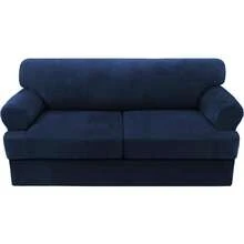 Sofa Cover 3 Piece T Cushion Loveseat Slipcovers Thick Velvet Couch Cover Stretch T Cushion Sofa Covers For 2 Cushion Couch With 2 Individual T Cushion Covers Washable, Stone Blue - 海軍 - 查看 9