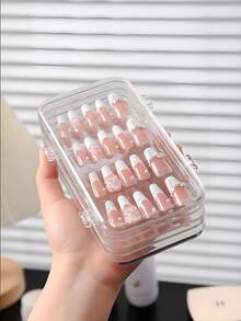 30/10/1pc,便携式美甲沙龙流行可穿戴美甲甲板布置展示盒,三折三层美甲透明防尘收纳盒,适用于指甲、耳环、戒指、各种小饰品收纳,带胶带,美甲收纳盒,折叠首饰收纳盒,可穿戴美甲透明收纳盒,可穿戴美甲三折便携式收纳盒,可收纳指甲,美甲收纳的最佳礼物