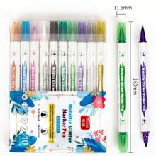 10/5 piezas Bolígrafos Marcadores Metálicos de Doble Punta, con Punta de Pincel y Fina, para Álbumes DIY, Tarjetas Negras, Scrapbooking, Suministros de Manualidades, En Cerámica, Piedra, Vidrio, Colores Aleatorios