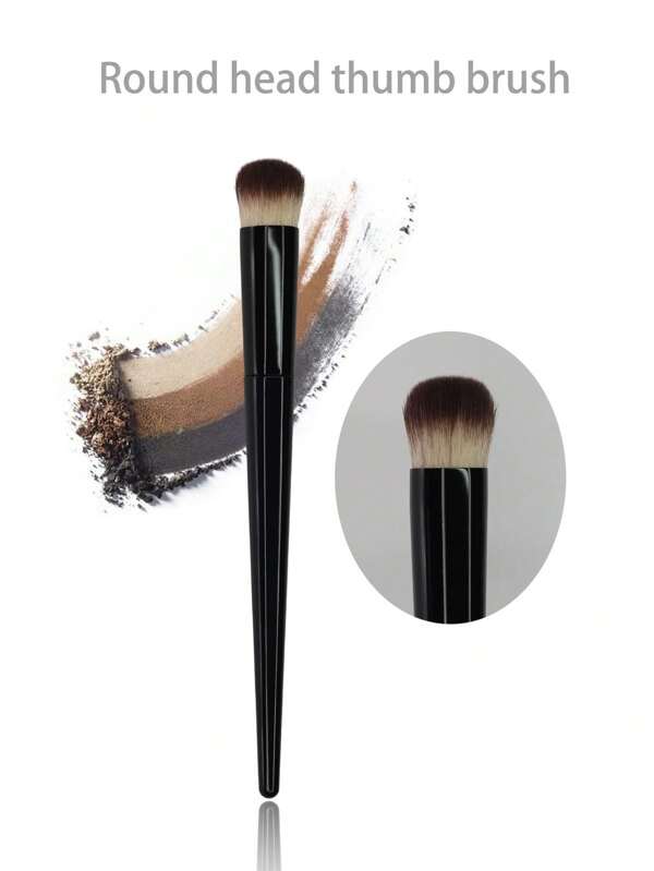 Round-Tip Concealer Brush / Precise Concealer / 1pc Glossy Black / The Brush Head Is Made Of High-Density And Soft Fiber Material, With Dense And Firm Bristles. The Round-Tip Concealer Brush Can Precisely Conceal Spot Imperfections Such As Acne Scars, Discoloration, And Moles On The Face.