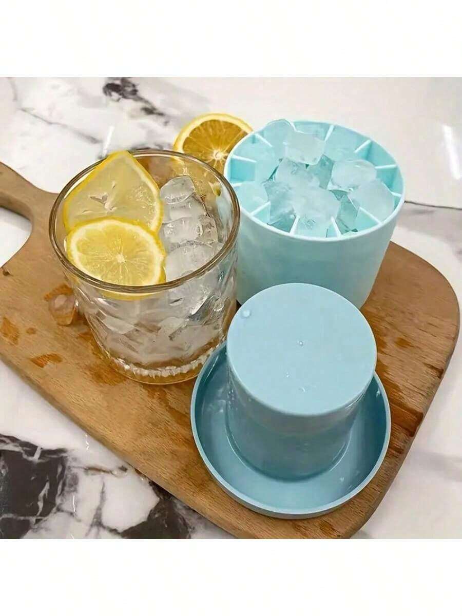 1pc Blue Silicone Ice Cube Tray With Lid, Cylindrical Ice Cube Mold Making 60 Ice Cubes, Easy Release Squeezable Mini Ice Cube Cup, Stackable Ice Tray - Blue - View 1