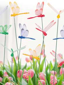 10pcs-3d Simulation Flower Dragonfly Stake Garden Decoration, Artificial Dragonflies With Stems,Micro Landscape Arrangement For Outdoor Dining Table-Color Random, For Garden/Shop/Home Wall Decoration Random Color,Wooden Post Dragonfly Garden Decorations, Waterproof Lifelike Dragonfly Suitable For Indoor/Outdoor