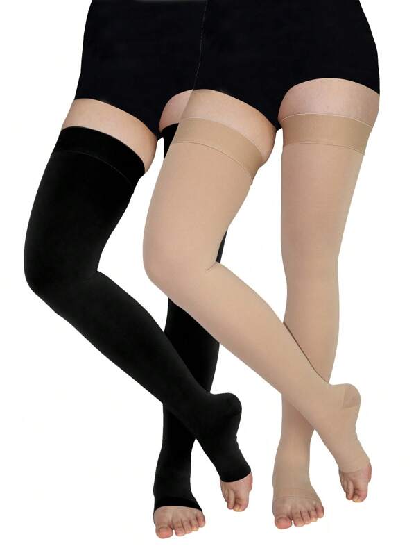 1 Pair Black Plus Size Compression Socks, Tone Opaque Footless Compression Stockings, Suitable For Men And Women, Skin Tone Closed Toe Compression Socks, Men Sports Socks, Women Versatile Knee High Socks