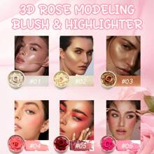 Rubor en relieve 3D en forma de rosa, que realza el tono natural del cutis de manera sutil, con pétalos pequeños, ideal para un maquillaje natural y de fácil aplicación