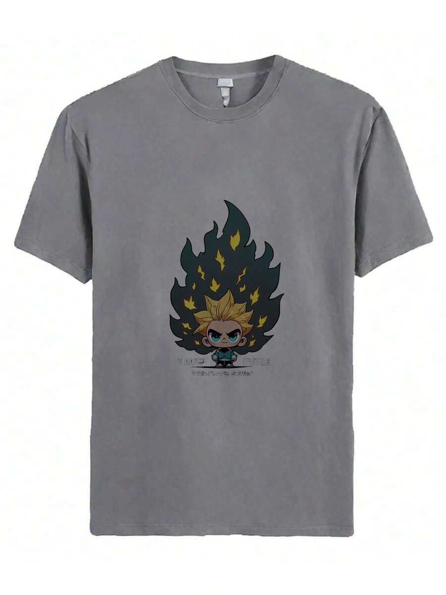 2025 Unisex Summer New Hot Selling T-Shirts- Character In Traditional Japanese Attire Standing In Front Of A Floral Background With The Word Hidden - Grey - View 1
