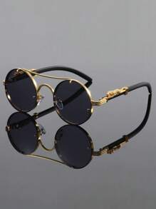 Gafas de moda vintage con estilo punk para hombres, gafas personalizadas de hipster con montura redonda y elementos de animales