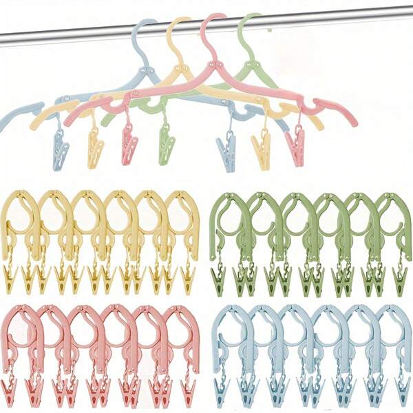3/5 Packungen klappbare Reise-Kunststoffkleiderbügel mit Clips - rutschfest, tragbar, Mehrzweck-Kleinwäscheklammern für Geschäftsreisen, Hotels, Reisen, zum Aufhängen von Anzügen, Hosen, Hemden, Socken - platzsparende Mehrzweckbügel für Zuhause und Reisen