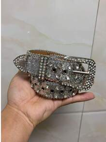 1 pièce Nouvelle mode 2025 Ceinture pour femme style étoile avec décoration de strass, boucle en alliage étincelante avec perles, ceinture polyvalente avec strass sertis pour jeans