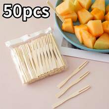 100/200pcs Mini Food Picks/Bamboo Fruit Forks/Party Forks/Self-Service Mini Forks/Food Picks, Suitable For Appetizers, Pastries, Desserts, Bamboo Fruit Skewers, Practical For Living Room, Home