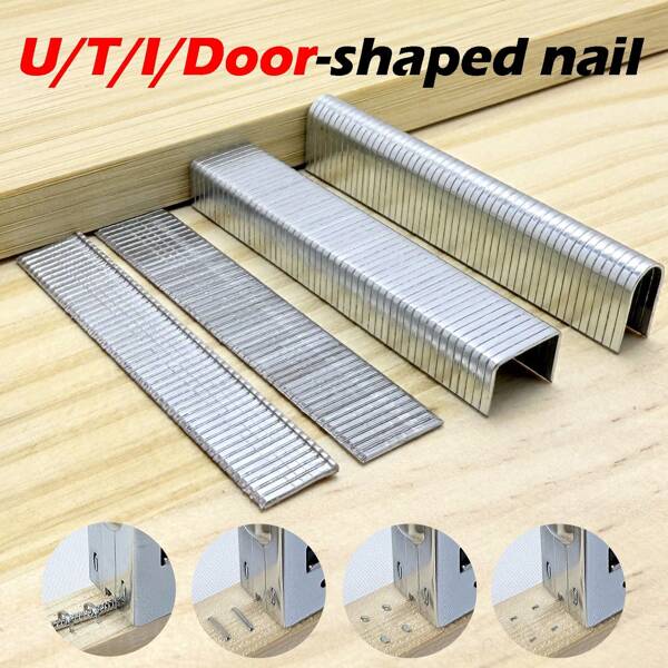 A Set Of Nails For Nail Guns, Including U-Shaped Nails, Door-Shaped Nails, T-Shaped Nails, And I-Shaped Nails, Which Can Be Used With The Nail Guns In Our Store. Suitable For Decoration, Carpentry, Furniture, Doors And Windows, Tarpaulins