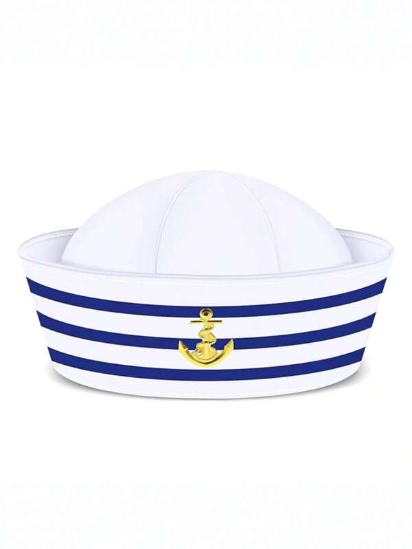 4/2/1 Blue Striped Sailor Hat Round Top No-Neck Navy Hat Fun Party Holiday For Halloween